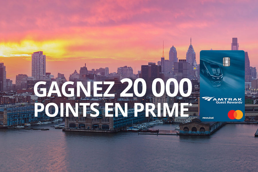 Obtenez 20 000 points en prime* avec la nouvelle carte Amtrak Guest Rewards® Preferred Mastercard®.