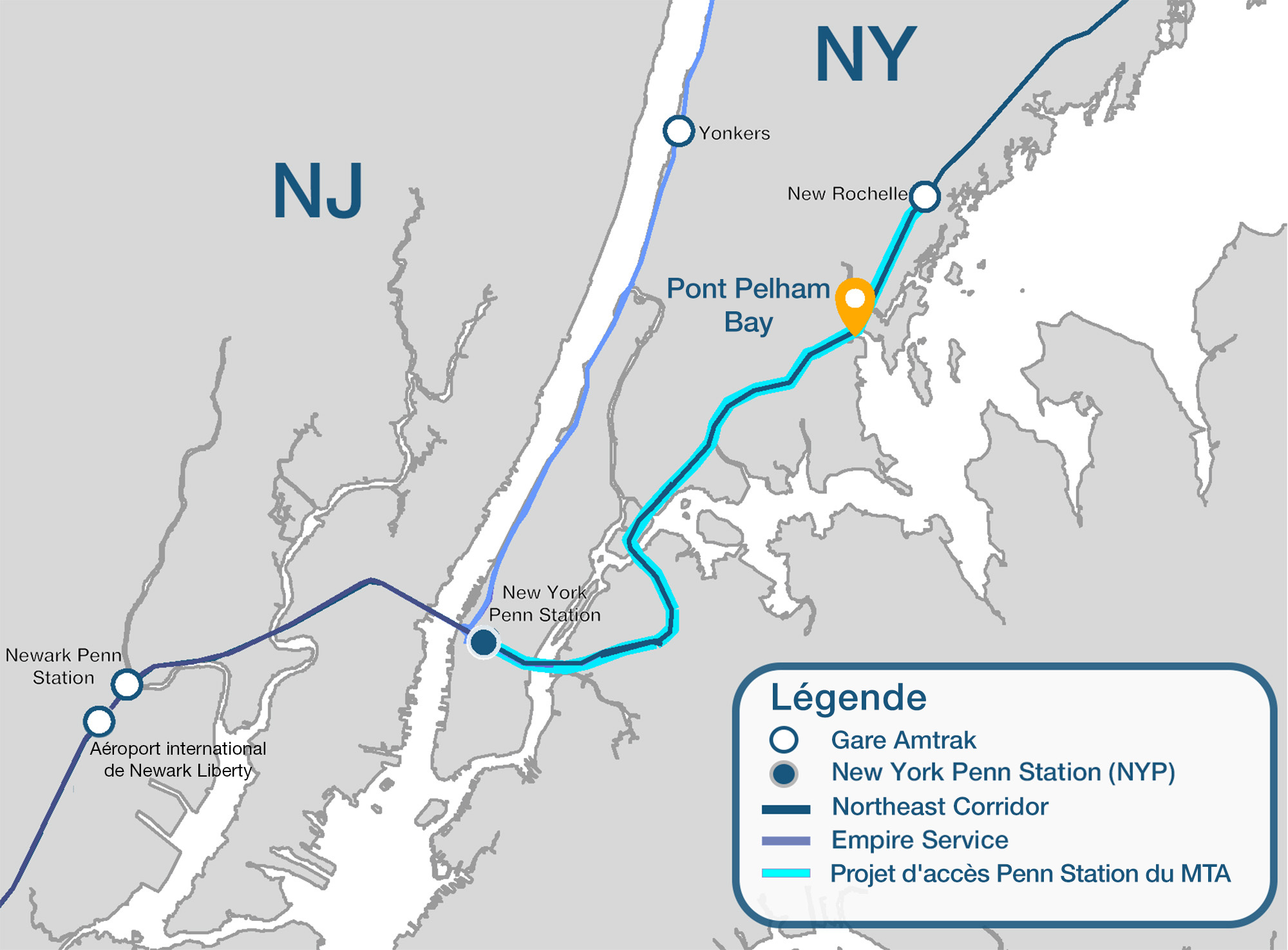 Une carte montrant la localisation du pont de Pelham Bay à New York.